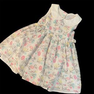 Cupcakes & Cashmere Easter Dress Bunnies Eggs Flowers White Peter Pan Collar 2T